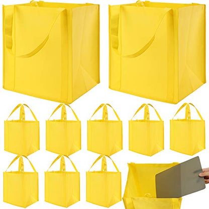 NERUB Set of 10 Reusable Grocery Bags Heavy Duty Shopping Bags Large Grocery Totes with Reinforced Bottom Super Sturdy Handles, Yellow - color: Yellow