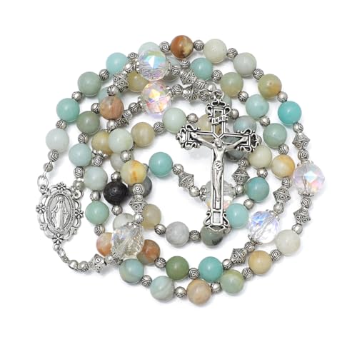 KOMI Gemstone Beadas Rosary Necklace Catholic for Women with Pouch