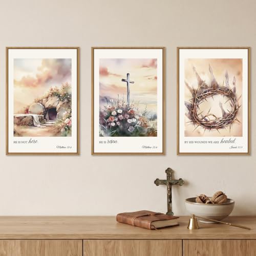 Large Vintage Christian Jesus Cross Framed Wall Art Set -16"x24"x3 - color: Vintage Christian Wall Art, size: 16"L x 24"W