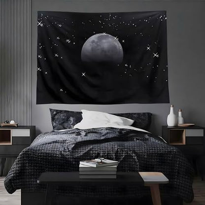 TUGCAY Moon Tapestry Black Tapestry Starry Night Sky Stars Tapestries Wall Hanging for Bedroom College Dorm Living Room Aesthetic Decoration(60x40 Inch) - size: 60"L x 40"W