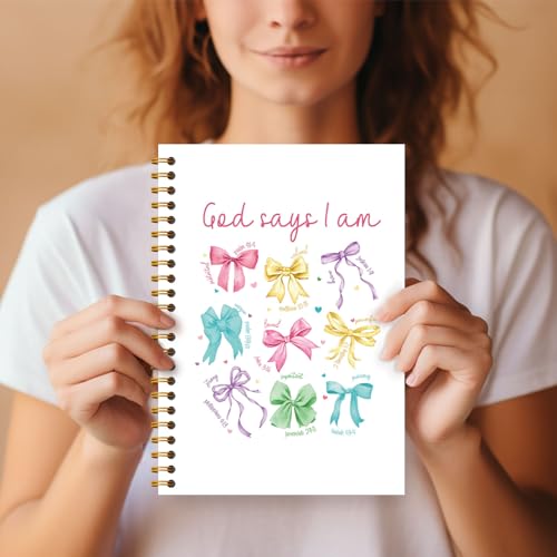 Coquette Bow Christian Notebook, God Says I Am Bible Journaling for Women, Religious Notebook Journal, Christian Bible Verse Gifts for Women, Hardcover Spiral Notebooks 5.5x8.3 Inch - color: Section 11