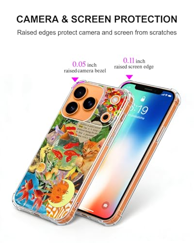 Orange Cat Goldfish Art Phone Case Compatible with iPhone 17 Pro Max, Hippie Funky Phone Cover for iPhone 17 Pro Max - color: Cat and Goldfish
