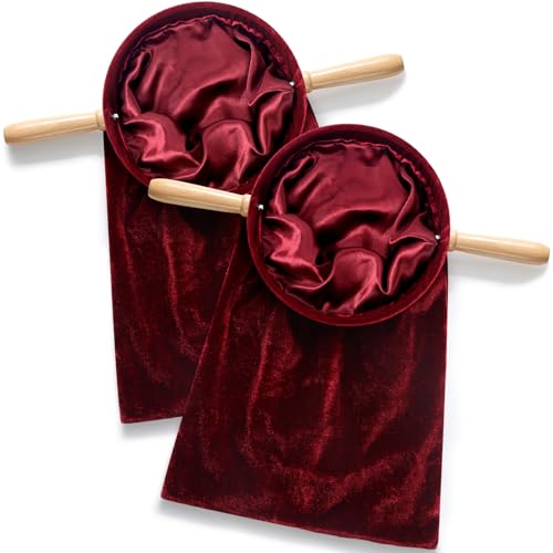 Tioncy 2 Set Church Tithe Offering Bag with Wooden Handle, 16" X 8", Red - color: Red, size: 16" X 8"