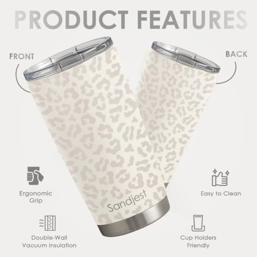 SANDJEST Leopard Print Tumbler 20oz Stainless Steel Insulated, Beige Leopard Travel Coffee Cup, Bow Gifts for Women Girls Teen, Birthday Christmas - color: Beige Leopard