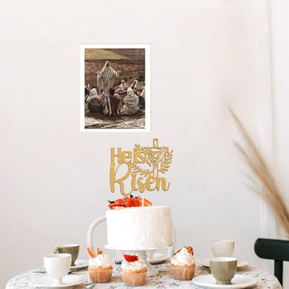 He is Risen Cake Topper, Jesus Easter Cake Décor, Religious Cross Cake Decoration, Spring Easter Party Decorations Supplies, Gold Glitter