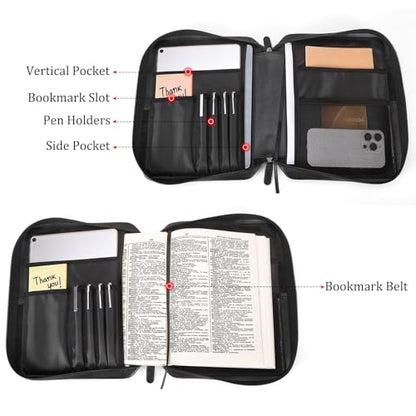 Polare Napa Leather Bible Cover Church Bag Bible Protective Book Holder Carrying Case Folder Organizer Portfolio, Black - style: Black