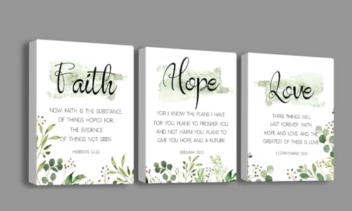 Faith, Hope & Love Bible Verse Wall Art - Inspirational Christian Canvas Art, Great Religious Decor for Living Room & Bedroom (8 X 10in X 3 pcs) Framed - color: Bible13