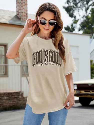 Christian Shirt for Women God is Good Shirts Womens Graphic Tshirts Jesus Shirt Bible Verse Inspirational Tee - color: Apricot, size: Medium