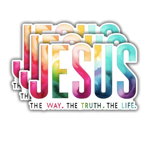(3pcs) Jesus The Way The Truth The Life Sticker Christian Inspirational Quotes Bible Verse Vinyl Decal Stickers for Water Bottle Laptops Phone Case Car Kindles Hard Hat - 3x2