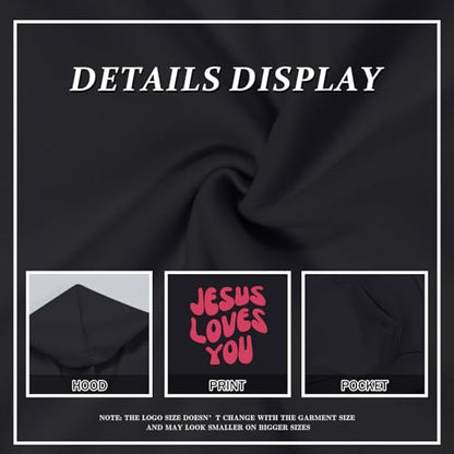 Christian Jesus Loves You Hoodie For Teen Girls Cute Graphic Hoodies Kids Bible Verse Faith Sweatshirt God Pullover - color: Black, size: 7-8 Years