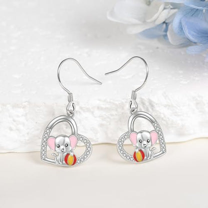 Crab/Mushroom/Lobster/Bat/Angler Fish/Tiger/Elephant/Jellyfish/Flamingo/Scorpion Earrings Dangling Sterling Silver Created Blue Opal Earrings Jewelry Gifts for Women Girls… - style: Elephant