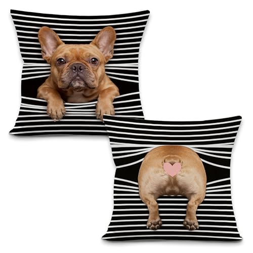 Funny French Bulldog Throw Pillow Covers, French Bulldog Gifts for Women, Frenchie Mom Gifts Decorative Pillowcases Cushion Cases for Home Bedroom Room Decor, 18x18 Pillow Covers Set of 2 - color: Animal_4