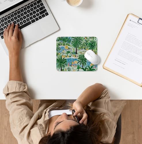 Green Tropical Palm Tree Island Scene Mouse Pad for Desk, Botanical Jungle Nature Landscape Mousepads with Anti-Slip Rubber Base for Computer Laptop Home Office Desk Accessories, 9.5x7.9 Inch - color: Square mouse pad-Tropical coast