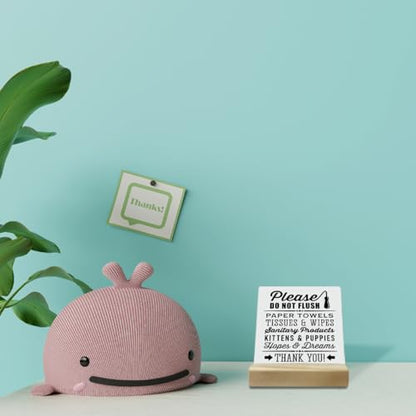 Farmhouse Do Not Flush Plaque with Wooden Stand, Funny Kittens & Puppies Sign, Small Gift - color: Please Do Not Flush 02
