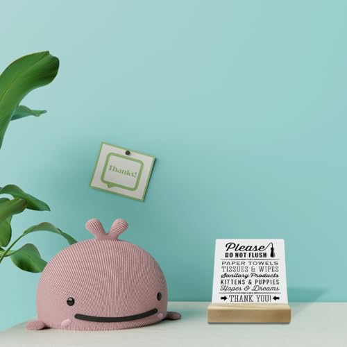 Farmhouse Do Not Flush Plaque with Wooden Stand, Funny Kittens & Puppies Sign, Small Gift - color: Please Do Not Flush 02