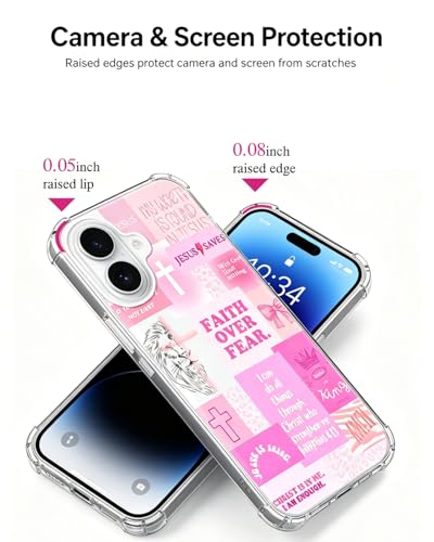 Pink Christian Aesthetic Phone Case Compatible with iPhone 17, Jesus Faith Positivity Phone Cover for iPhone 17 - color: Pink Christian