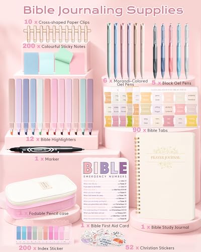 XKDOUS 40 Bible Study Kit, Journaling Supplies for Women with Case, Pink - color: Pink