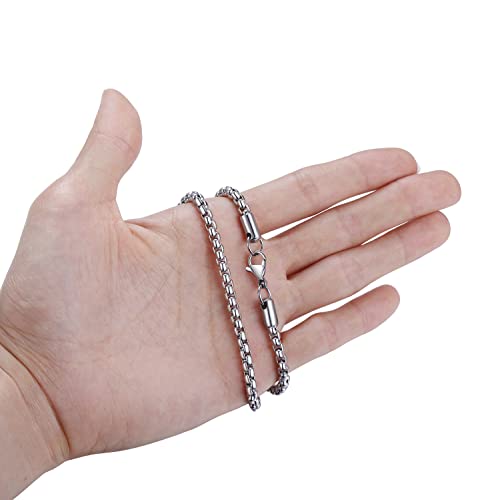 FOSIR Mens Chain Necklaces, Stainless Steel Rolo Chain Necklace for Men and Women, Silver Tone Box Chains for Men, Wide 2/3/4/5mm - size: 24.0 Inch long, style: 4mm-stainless steel