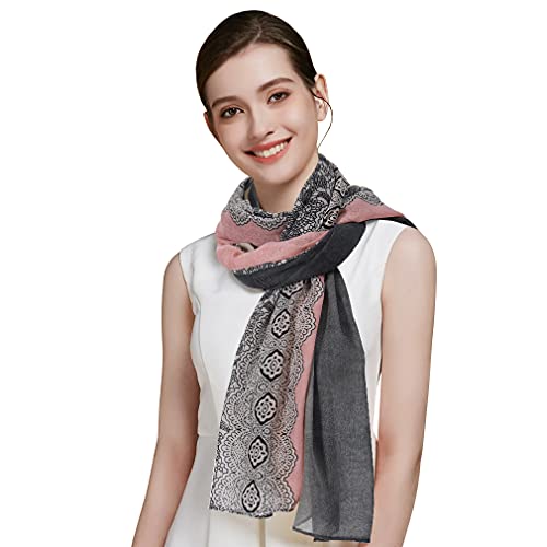 GERINLY Fashion Scarves for Women Lightweight Lace Printed Scarf Shawl Wrap - color: Darkgreypink