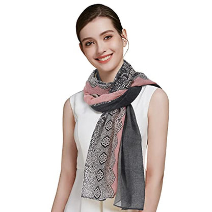 GERINLY Fashion Scarves for Women Lightweight Lace Printed Scarf Shawl Wrap - color: Darkgreypink
