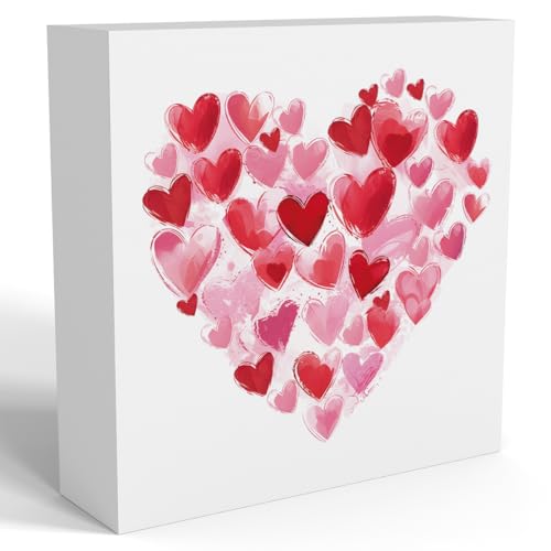 Valentines Day Decorations, Valentines Day Gifts for Her Him, Gift for Boyfriend Girlfriend, Pink Heart Brushstroke Anniversary Wooden Box Sign Husband Wife Home Office Bedroom Desk Decor - color: Heart Brushstroke