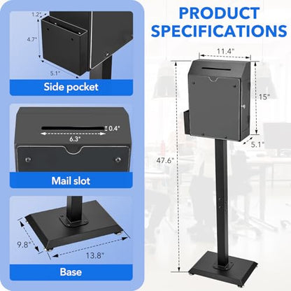 Floor Standing Offering Box, Suggestion Box with Stand, Heavy Duty Metal Locking Ballot Box Collection for Voting Contest Charity Donation Church Election