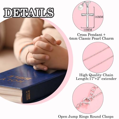 Cross Necklace for Girls Kids Christian Catholic Religious Gifts - color: Baptism -Girls