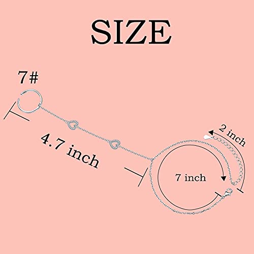 S925 Sterling Silver Finger Ring Bracelet Hand Adjustable Chain for Women - style: Heart CZ