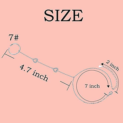 S925 Sterling Silver Finger Ring Bracelet Hand Adjustable Chain for Women - style: Heart CZ
