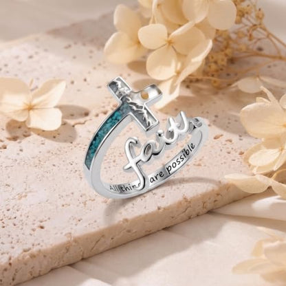 Cross Rings 925 Sterling Silver for Women Christian Religious Jewelry Faith Gifts for Mom Wife Girlfriend Her - color: White-8