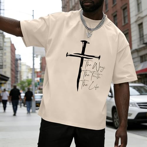Christian Shirts for Men Faith Cross Shirt Jesus Religious Tshirts Bible Verse Inspirational Oversized Graphic Tees - color: Apricot, size: XX-Large