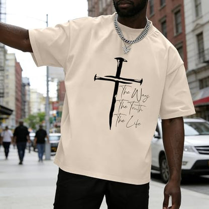 Christian Shirts for Men Faith Cross Shirt Jesus Religious Tshirts Bible Verse Inspirational Oversized Graphic Tees - color: Apricot, size: XX-Large