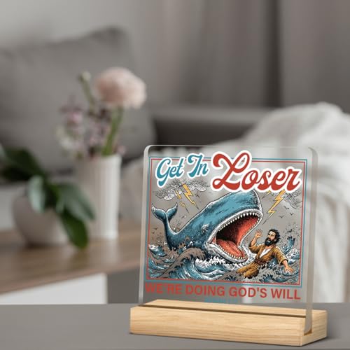 Christian Home Decor, Bible Verse Whale Acrylic Desk Sign - color: M60A12