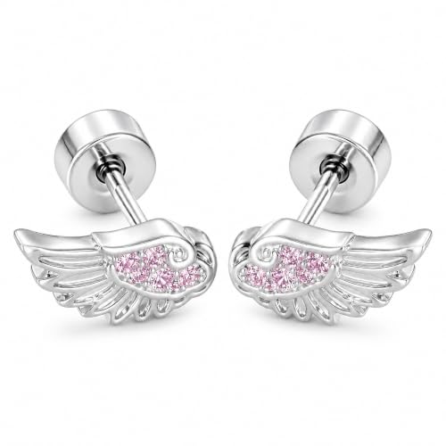 Angel Wing Stud Earrings for Women Silver Plated ﻿ - color: pink