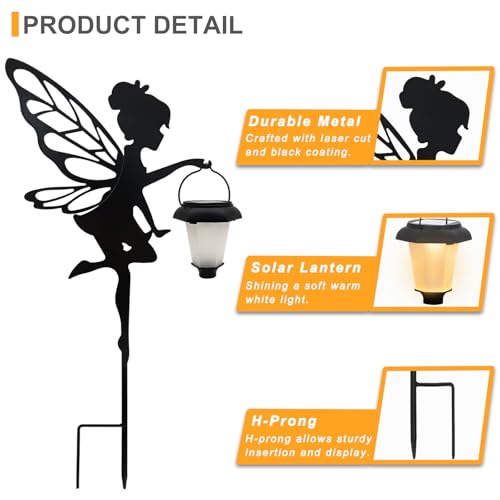SUNNYPARK 2 Pack Solar Fairy Garden Metal Stake Decorative Lantern - size: Fairy2