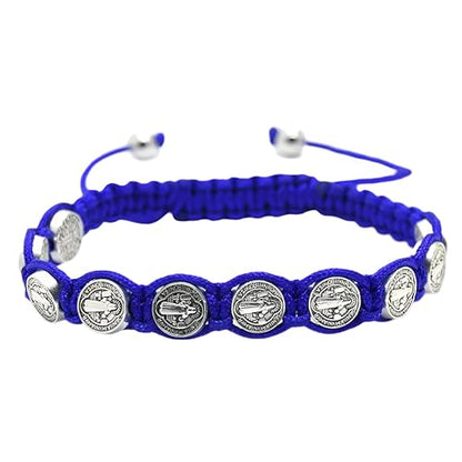 925 Sterling Silver San Benito Bracelet For Women And Men, Catholic Multicolor Bracelet St. Benedict Medal Hand Knitted Knot Coin Beaded Adjustable Religious Prayer Faith - color: Blue - San Benito Bracelet
