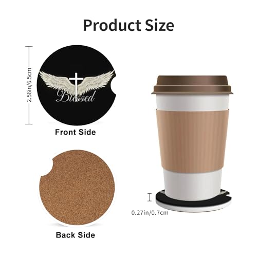 Blessed Cross Wing Car Cup Holder Coasters 2 Pack 2.63" for Women - color: White