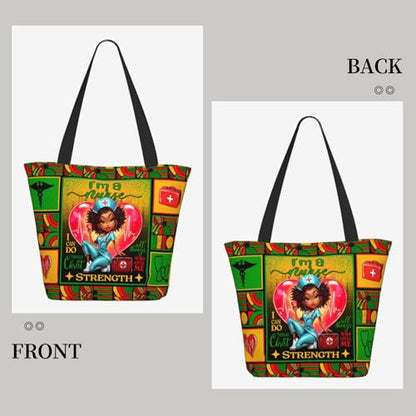 Tote Bag For Women, Tote Bag With Zipper Large Shoulder Bag For Women Travel, Work, Office, College, Nursing - color: African American Nurse