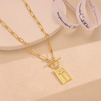 Freekiss 3-Piece Layered Toggle Necklace for Women - color: Gold Cross Necklace