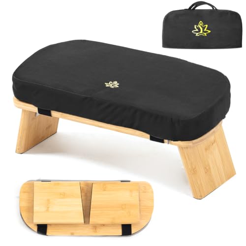 Large Bamboo Meditation Bench, Foldable Prayer Stool(Black & Bag) - color: Black & Bag