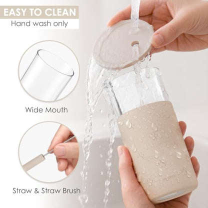 SANDJEST Glass Water Bottle with Silicone Sleeve 20oz, Glass Tumbler with Straw and Lid, Smoothie and Iced Coffee Cup, Pawprint Gifts for Women Teen Girls Birthday Christmas - color: Pawprint