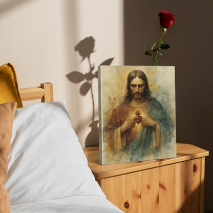 Christian Sacred Heart of Jesus Wall Art Jesus Heart Canvas Print Framed - color: color-R