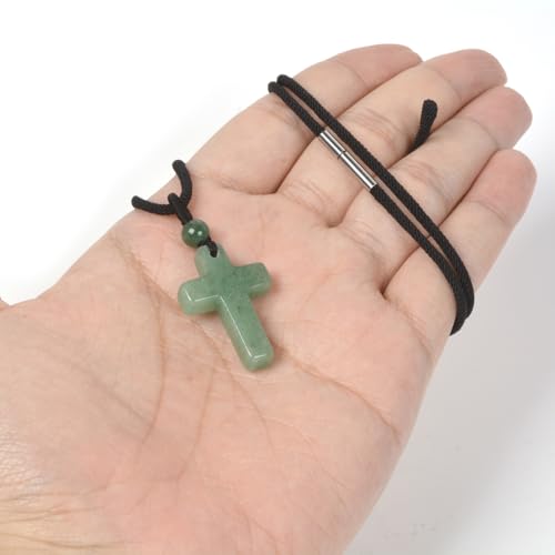 Justinstones Natural Gemstone Carved Cross Reiki Chakra Pendant Necklace 22 Inch - color: 30mm Green Aventurine