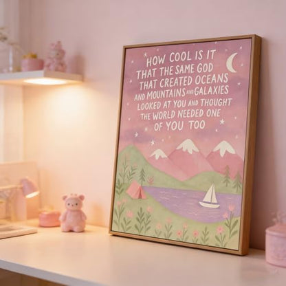 Paivovi Framed Same God Creation Inspirational Christian Bible Canvas Art,Mountain Nursery Decor,Pink Set of Christian Girl Bedroom Dorm for Girly Adoption Gift 12x16in