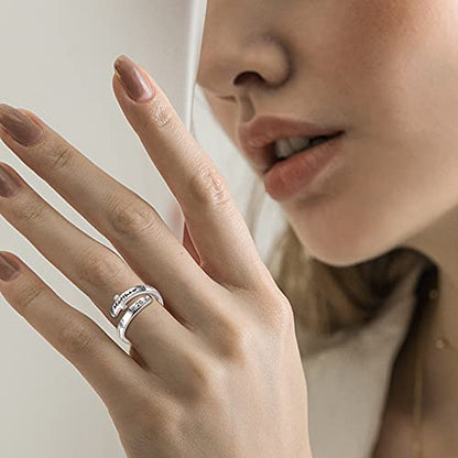 POPLYKE Cross Rings Sterling Silver Faith Adjustable Wrap Rings for Women Inspirational Jewelry Gifts - color: Silver