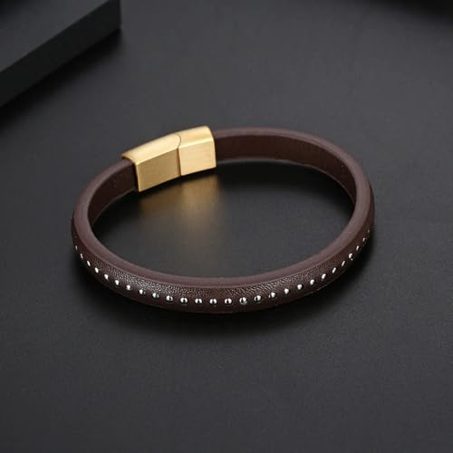 Kim Carrey Italian Handmade Leather Bracelets for Men - color: Thin Brown, size: 8.2"