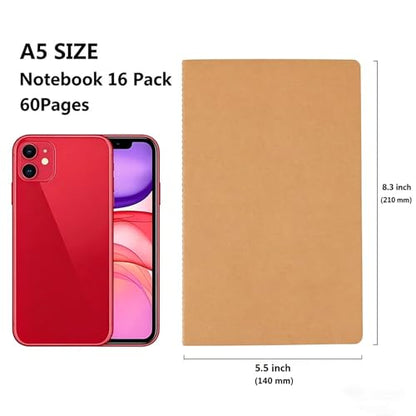 Wotion Kraft Lined Notebook 32 Pack, A5 Journal, 8.3" x 5.5", 60 Pages Thick No Bleed Paper, Soft Cover Bulk Notebooks for Students Office Travel - style: 32pack Lined page