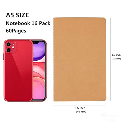 Wotion Kraft Lined Notebook 32 Pack, A5 Journal, 8.3" x 5.5", 60 Pages Thick No Bleed Paper, Soft Cover Bulk Notebooks for Students Office Travel - style: 32pack Lined page