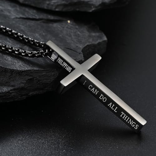 Cross Necklace for Men,Stainless Steel Christian Pendant Jewelry - color: C-black-60cm chain