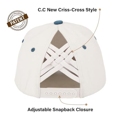 C.C Women's Criss-Cross Ponytail Trucker Hat - Snapback, One Size - color: Pinstripe-denim1